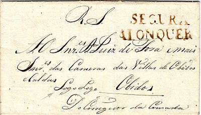 Alenquer * Segura. A s&eacute;pia, LF ALQ-S1 em carta datada de Alenquer (06.08.15) para &Oacute;bidos 