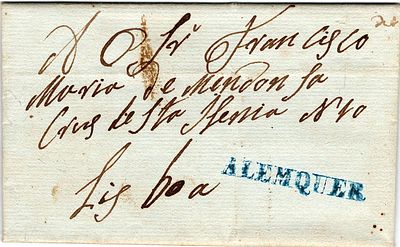 Alenquer – A azul, LF ALQ5 em carta datada de Alenquer (29.09.41) para Lisboa (01.10.41), com o 