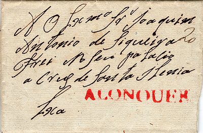 Alenquer – A vermelho, LG ALQ4 em carta datada de Alenquer (01.0134) para Lisboa, com o porte 