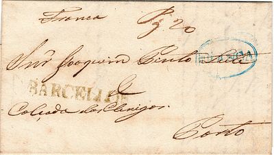 Barcelos / Porte pago + Porto / Franca – A verde-bronze, LF BCL1 + manuscrito a s&eacute;pia BCL-PPms1 