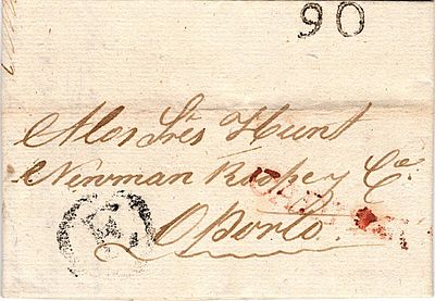 Lisboa / Indicativos de Origem Estrangeira – A preto, LF LSB-OE1 em carta datada de C&aacute;diz 