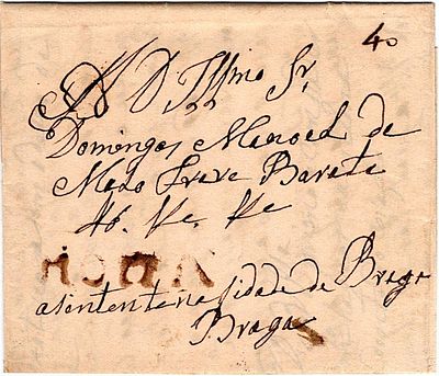 Moita – A s&eacute;pia, LF MTA2 em carta datada da Moita (29.04.42) para Braga, com o porte de 40 r&eacute;is 