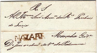 Nazar&eacute; – A s&eacute;pia, LF NZR1 em carta datada de Pederneira (26.02.29) para a Marinha Grande 