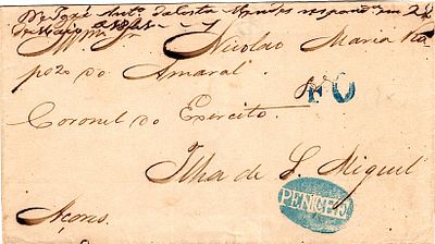 Peniche / A&ccedil;ores – A azul, LF PNI2 em capa de carta datada de carta datada de Peniche 