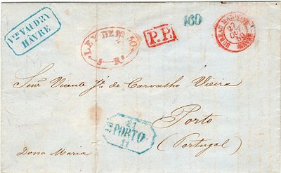 Porto / Lei do Selo – A vermelho, LF PRT-Ley2 em carta datada de Le Havre (24.10.50) para o 