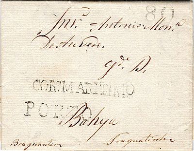 Porto * Correio Mar&iacute;timo – A preto, LF PRT-CM1 e PRT2B em carta datada do Porto (02.05.13) para 