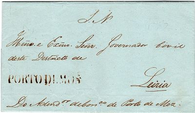 Porto de Mos – A s&eacute;pia, LF PMS1 em carta datada de Porto de Mos (18.01.47) para Leiria, isenta 