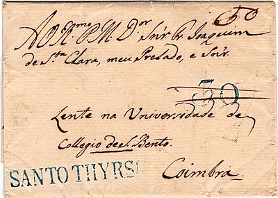 Santo Tirso – A azul, LF STR2, em capa de carta datada de Santo Tirso (18.02.13) para Coimbra 