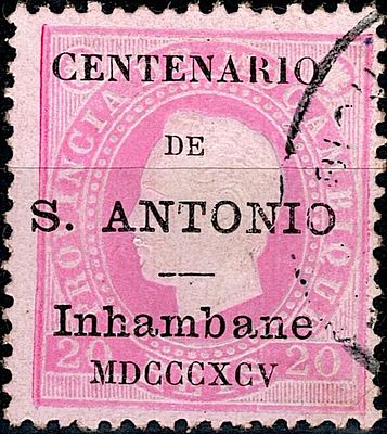 Inhambane * 1895 – D. Lu&iacute;s I, fita direita. Selos de Mo&ccedil;ambique com sobrecarga “CENTENARIO DE 