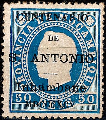 Inhambane * 1895 – D. Lu&iacute;s I, fita direita. Selos de Mo&ccedil;ambique com sobrecarga “CENTENARIO DE 