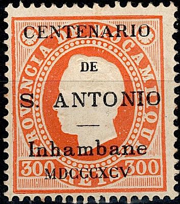 Inhambane * 1895 – D. Lu&iacute;s I, fita direita. Reimpress&otilde;es de Mo&ccedil;ambique de 1905 com sobrecarga 
