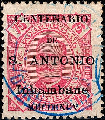 Inhambane * 1895 – D. Carlos I, tipo Diogo Neto. Selos de Mo&ccedil;ambique com sobrecarga “CENTENARIO 