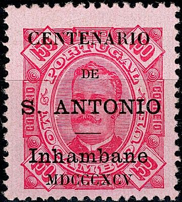 Inhambane * 1895 – D. Carlos I, tipo Diogo Neto. Selos de Mo&ccedil;ambique com sobrecarga “CENTENARIO 