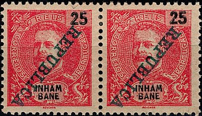 Inhambane * 1911 – D. Carlos I Mouchon, com sobrecarga “REPUBLICA” da Casa da Moeda. MF20, 25 