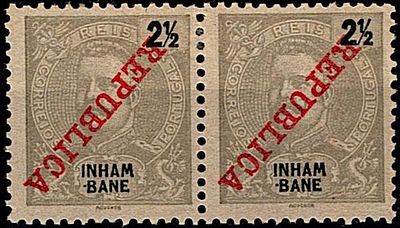 Inhambane * 1911 – D. Carlos I Mouchon, com sobrecarga “REPUBLICA” da Casa da Moeda. MF32, 2 &frac12; 