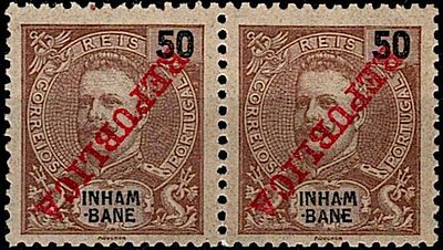 Inhambane * 1911 – D. Carlos I Mouchon, com sobrecarga “REPUBLICA” da Casa da Moeda. MF38, 50 