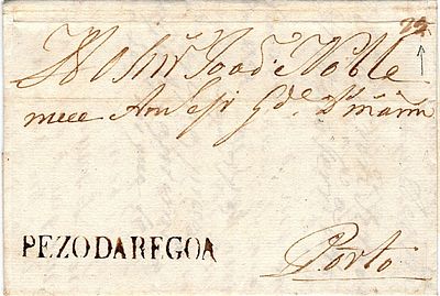 Peso da R&eacute;gua – Sepia ink, LF PRG1 on a letter dated from Salgueiral (12.11.08) to Porto, with 