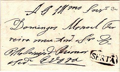 Sert&atilde; – Sepia, LF SRT1, a letter dated from Sert&atilde; (19.10.39) to &Eacute;vora, with a rate of 30 r&eacute;is 