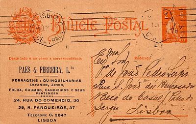 Portugal * 1918/20 – Ceres. Enlarged size. OM61b, 2c, orange on chamois cardboard, circulated 