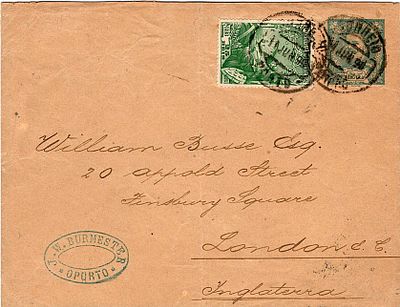 Portugal * 1896 – D. Carlos I Mouchon. Envelopes. OM5, 25 r&eacute;is, green on light chamois paper. 