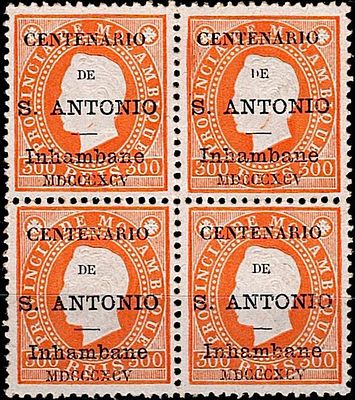 Inhambane * 1895 – Stamps of King Lu&iacute;s I, right side of Mozambique, with the overlay “CENTENARY 