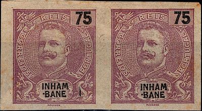 Inhambane * 1903 – D. Carlos I Mouchon. MF23, 75 r&eacute;is, violet-brown, dotted paper. Horizontal 