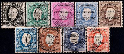Louren&ccedil;o Marques * D. Lu&iacute;s I, right ribbon. Mozambique stamps, with the overprint “CENTENARIO 