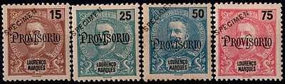 Louren&ccedil;o Marques * 1903 – D. Carlos I Mouchon, with the overprint “PROVISORIO”. MF 65/68. 