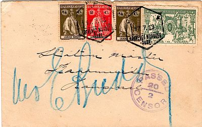 Louren&ccedil;o Marques * 1914/16 – Ceres + Postal Tax * War Tax, border with dashed background. 