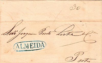 Almeida – In blue, LF ALD2 on a letter dated Almeida (19.11.41) to Porto, with a rate of 30 