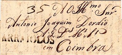 Arraiolos – Sepia ink, LF ARL1 on an undated letter cover, sent from Arraiolos to Coimbra with 