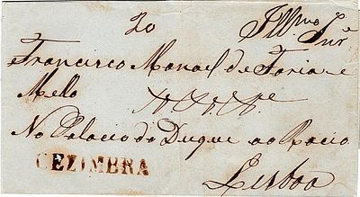 Cezimbra – Sepia, LF SSB1 on an undated letter cover from Sesimbra to Lisbon, with a rate of 20 