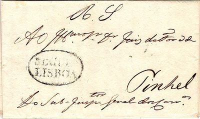 Lisbon / Segura — In black, LF LSB-S2 in letter dated Lisbon (04.306.25) to Pinhel, rate exempt 