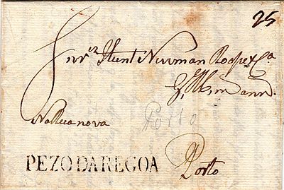 Peso da R&eacute;gua – In dark sepia, LF PRG1 on a letter dated Ponte do Peso (08.04.1809) to Porto 