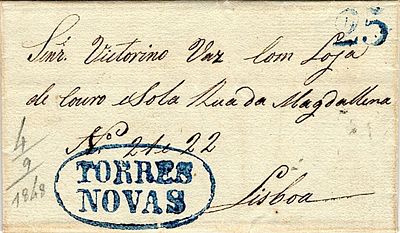 Torres Novas – In blue, LF TNV4, on a chart dated Alcanena (04.09.48) to Lisbon (11.09.48) with 