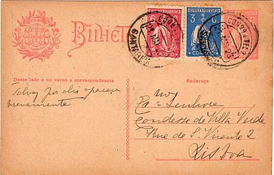 Portugal * 1921/22 – Ceres. Increased rate. OM68b, 6c, light pink on cream card. Postal 