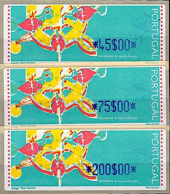 Portugal * 1995 – Popular Toys – Chickens. With optical reading points and the legend “LITHO 