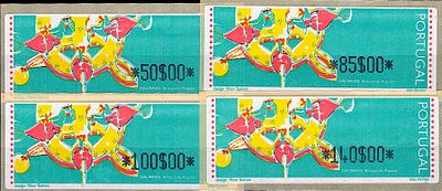 Portugal * 1995 – Popular Toys – Chickens. With optical reading points and the legend “LITHO 