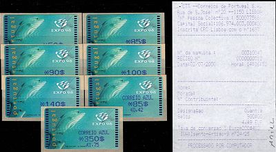 Portugal * Portugal * 1998 – Expo'98. AMIEL machine. MF ETQ16B + ETQ16Ba. Complete series of 