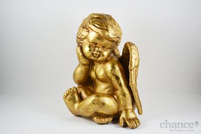 Querubim. Escultura de Querubim em Cerâmica pintada de dourado. Alt. 21cm