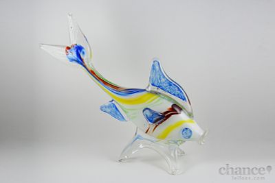 Peixe Vidro. Escultura de Peixe em Vidro multicolorido provavelmente de Murano. Sinais de uso. 