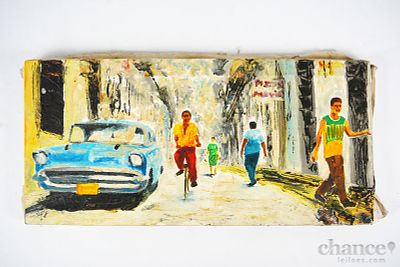 CUBA. Acrílico sobre tela "Rua de Cuba" assinado e datado 2000. Pequeno defeito num canto. Não 