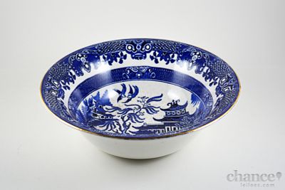 Taça Inglesa. Taça em Cerâmica Inglesa "Willow" com decoração Chorão a azul com bordo dourado. 