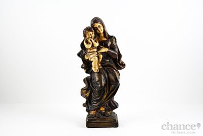Nossa Senhora com Menino. Imagem em Gesso policromado. Ínfimos toques. Alt. 19cm