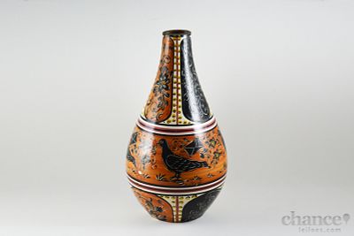 Jarra dos ano 40/50 em Faiança de Aveiro da Fábrica S. Roque com decoração policromada de Aves 