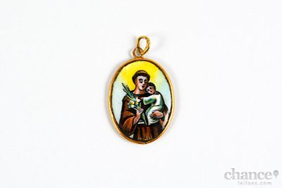 Medalha em Ouro do séc. XIX com esmalte de Santo António com Menino e no anverso São José co 