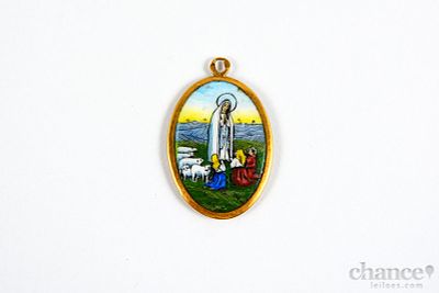 Medalha em Ouro do séc. XIX com esmalte de Nª Sª do Rosario de Fátima e aro em Ouro Português 