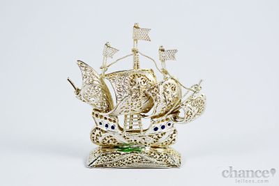 Caravela em Filigrana de Prata Portuguesa, contraste Águia com toque 835 e peso de 9,2gr. Alt. 