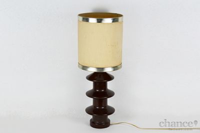 Candeeiro de mesa ao estilo Art Deco em Cer&acirc;mica em tons de castanho com formato dos isoladores 