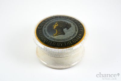 Caixa redonda do final do s&eacute;c. XIX "Cherry Toothpaste - Patronized by the Queen" pela John 